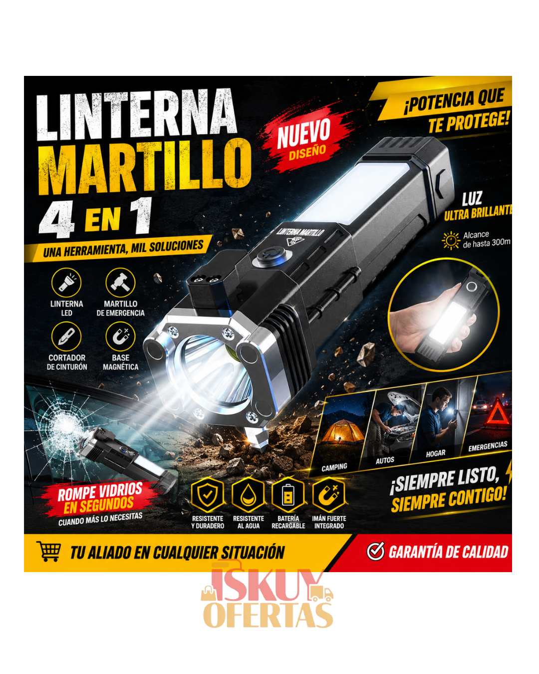 combo de  maquina afeitar 3 en 1 + linterna martillo 4 funciones