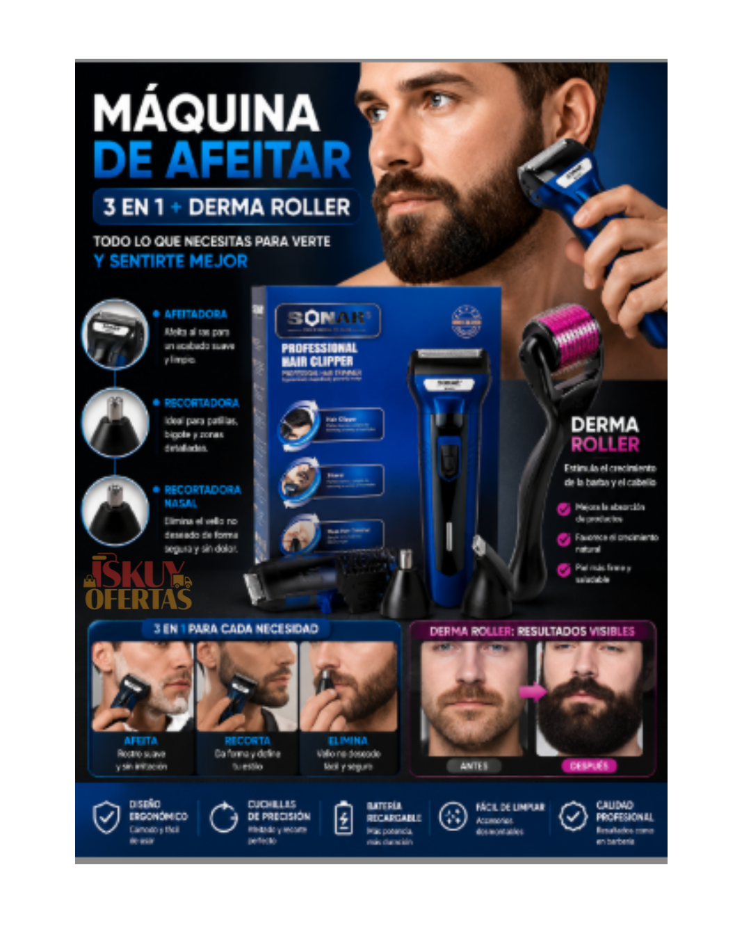 PACK MÁQUINA DE AFEITAR  3EN1 + DERMA ROLLER