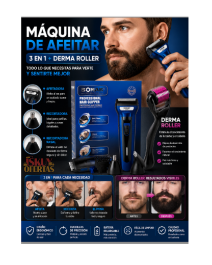 PACK MÁQUINA DE AFEITAR  3EN1 + DERMA ROLLER